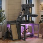 Árbol para Gatos Trygoal N704-Cat Tree-3 con Caja de Arena Puertas de Acrílico Transparente Luz RGB Tabla de Rascar de S