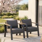 Sofá de Patio Garvee Aluminio 2 Piezas Gris Oscuro Sillón Individual con Cojín Grueso Lavable