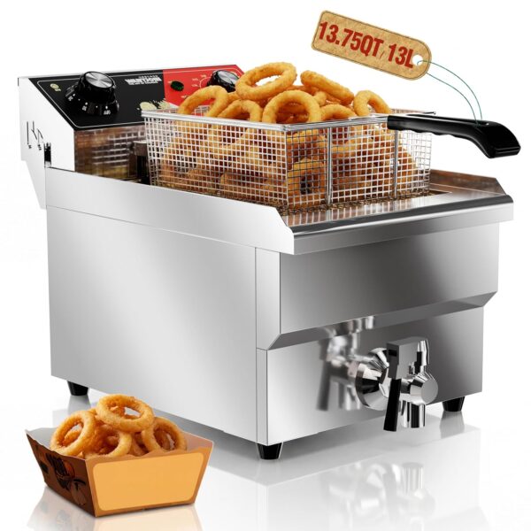 WantJoin Deep Fryer - 13.75Qt/13L Electric Fryer with Basket Single Tank, 60-Min Timer, Temperature Control, Overheat Pr