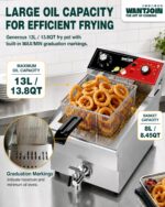 WantJoin Deep Fryer - 13.75Qt/13L Electric Fryer with Basket Single Tank, 60-Min Timer, Temperature Control, Overheat Pr