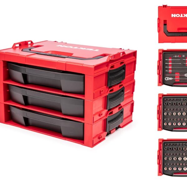 Set de Dados y Matraca TEKTON 3/8 Pulgada Cabeza de 12 Puntos Superficial Semi Profundo y Profundo 117 Piezas SKT16303
