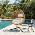 Silla Colgante Plegable GDFStudio 393867 de Ratán HDPE con Soporte de Acero Beige y Amarillo