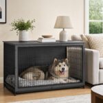 Mueble Jaula para Perros SONGMICS HOME UPFC005B01SH Madera de Ingeniería y Acero Doble Puerta Bandeja Extraíble Color Ne