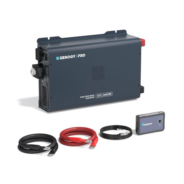 Inversor de Onda Sinusoidal Pura Renogy Pro 2000W 12V a 120V con Bluetooth Terminales de CA de 45 Grados