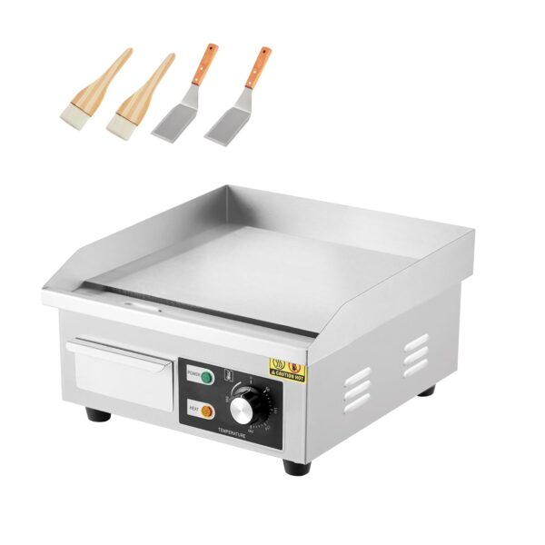 14" Commercial Electric Griddle, Stainless Steel Griddle Non-Stick, Electric Restaurant Teppanyaki Flat Top Grill with S