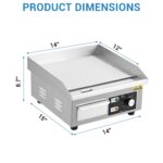 14" Commercial Electric Griddle, Stainless Steel Griddle Non-Stick, Electric Restaurant Teppanyaki Flat Top Grill with S