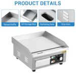 14" Commercial Electric Griddle, Stainless Steel Griddle Non-Stick, Electric Restaurant Teppanyaki Flat Top Grill with S
