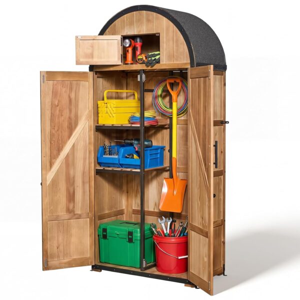 Cobertizo de Almacenamiento Exterior NORTHSKY Modelo M2-1020-SC2 Techo Abovedado Doble Puerta Madera de Abeto Sólida y M