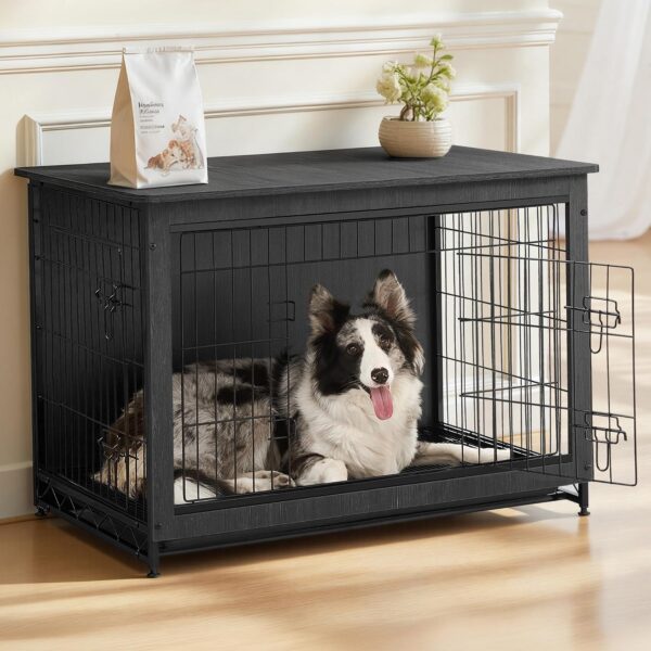 Jaula para Perros Feandrea UPFC005B01V1 Mueble 56.1 pulgadas con Bandeja Color Negro Tinta para Perros hasta 105 libras