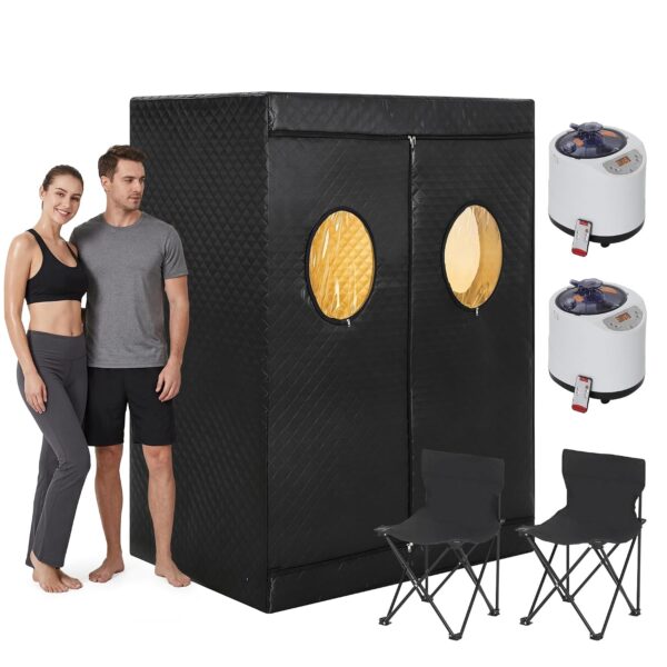 Sauna Portátil Garvee para 2 Personas Generador de Vapor 1400W 3L 15 Niveles Control Remoto 125x80x180cm