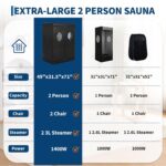 Sauna Portátil Garvee para 2 Personas Generador de Vapor 1400W 3L 15 Niveles Control Remoto 125x80x180cm