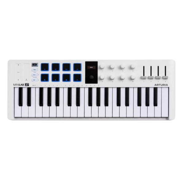 Arturia MiniLab 37 Controlador de teclado MIDI – 37 teclas delgadas, 8 almohadillas, integración DAW, arpegiador, modo a