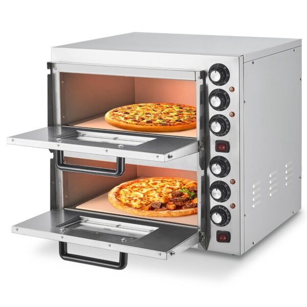 Indoor Electric Pizza Oven Maker, Commercial Countertop Pizza Cooker Oven with Crumb Tray& Timer, 1100W Stainless Steel