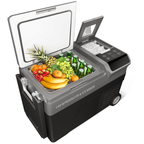 Garvee 12 Volt Car Refrigerator with Ice Maker, 40QT Car Compressor Cooler with Wheels, Portable Refrigerator -4℉-68℉ wi