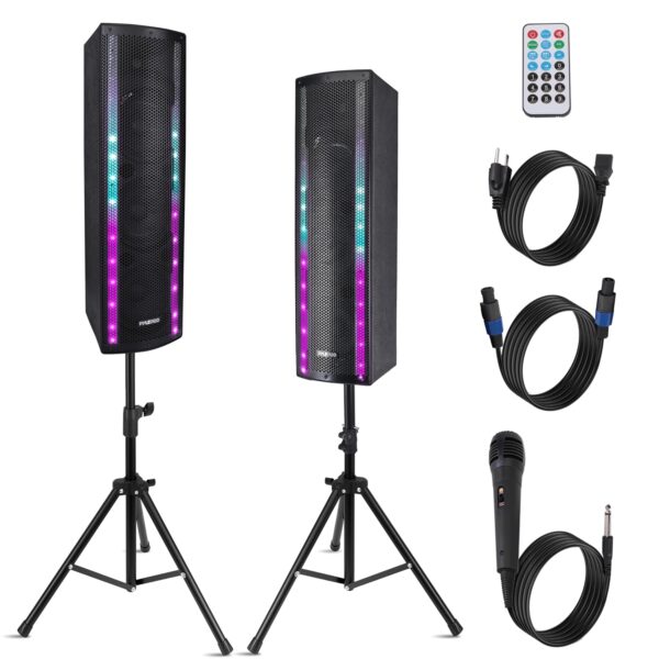 Sistema PA Bluetooth portátil, sistema de altavoces activos y pasivos de 2000 W con entrada de micrófono, luces de fiest