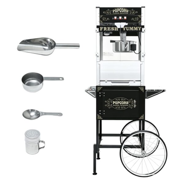 Trygoal Popcorn Machine with Cart, 20 Oz Kettle, Vintage Popcorn Maker with Storage Cabinet Scoop, Oil Spoon & 3-Switch