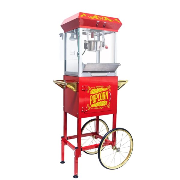 Trygoal Popcorn Machine with Cart, 8 Oz Kettle Makes Up to 2 Gallons, Vintage Popcorn Maker with Storage Cabinet, Movie