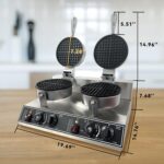 2400W Double Commercial Waffle Maker, Stainless Steel Nonstick Round Belgian Waffle Iron with Digital Timer, Adjustable