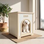 Casa de Madera Yafylly para Mascotas L-DCH Cedro Macizo Blanco Estilo Escandinavo 20.9 x 20.3 x 23.6 pulgadas