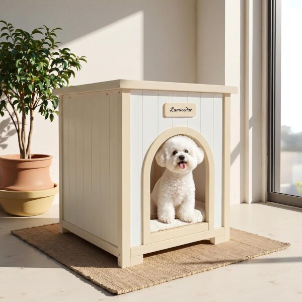 Casa de Madera Yafylly para Mascotas L-DCH Cedro Macizo Blanco Estilo Escandinavo 20.9 x 20.3 x 23.6 pulgadas
