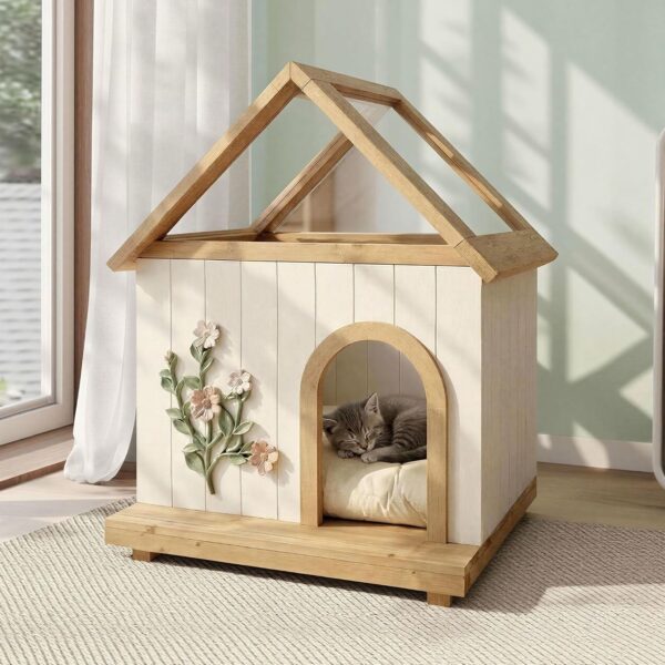 Casa para Mascotas Yafylly N-DCH Madera de Cedro Color Blanco 26.77 x 21.65 x 31.5 pulgadas para Perros y Gatos Pequeños