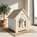 Casa de Madera para Mascotas Yafylly K-DCH Estilo Escandinavo Blanco 23.6 x 21.7 x 27.6 pulgadas