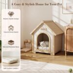 Casa de Madera para Mascotas Yafylly K-DCH Estilo Escandinavo Blanco 23.6 x 21.7 x 27.6 pulgadas