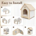 Casa de Madera para Mascotas Yafylly K-DCH Estilo Escandinavo Blanco 23.6 x 21.7 x 27.6 pulgadas