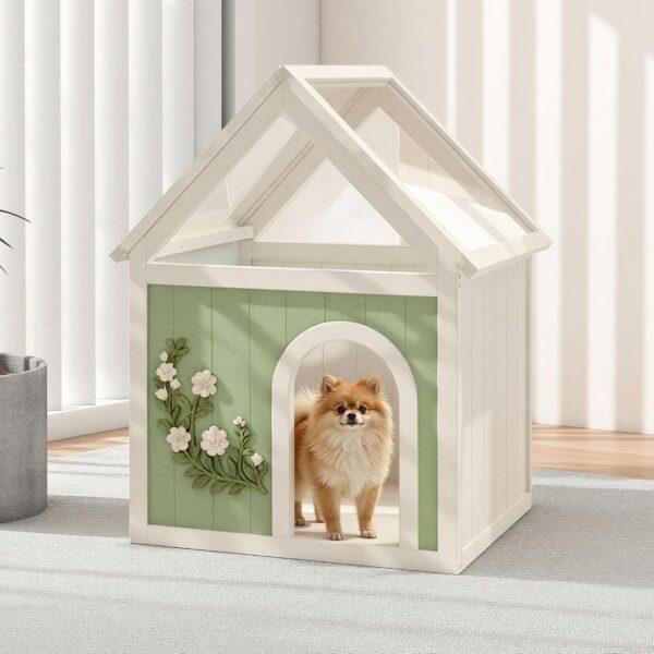 Casa Para Mascotas Yafylly M-DCH Madera de Cedro Estilo Escandinavo Verde 26.77 x 21.65 x 31.5 pulgadas