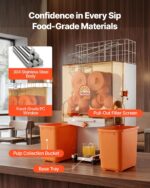 VEVOR Exprimidor de naranja comercial, prensa eléctrica de jugo de naranja de 120 W, exprimidor de naranja de acero inox