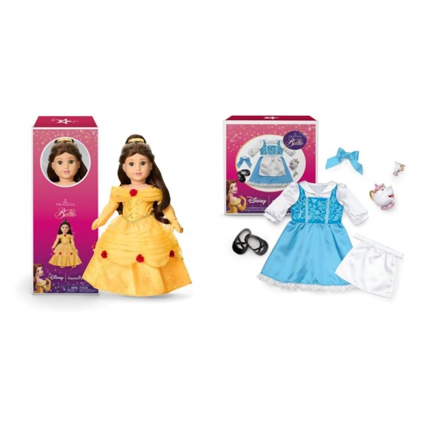 Muñeca American Girl Disney Princesa Belle 18 Pulgadas Cabello Castaño Ondulado Ojos Color Avellana con Mrs Potts Chip y