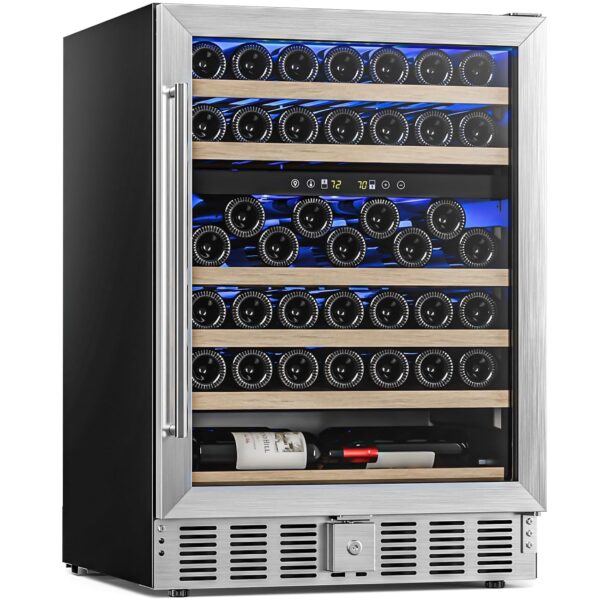 Antarctic Star 24 Inch Wine Fridge Cooler, 52 Bottle Wine Cooler Refrigerator. 39-64°F Dual Zone Wine Refrigerator Glass