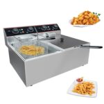 23 QT Commercial Deep Fryer with Double Baskets and Lid, Electric Stainless Steel Countertop Commercial Oil Fryer, Adjus