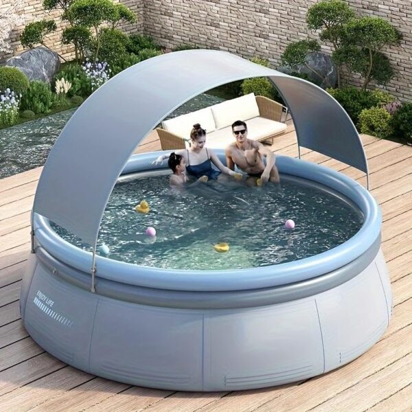 Alberca Inflable GDFStudio 396043 Redonda 12FT 1700 Galones PVC Reforzado 0.6mm Aqua Grey