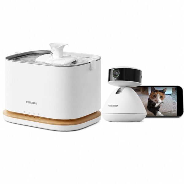 Fuente de agua para gatos PETLIBRO PLWF116 con cámara integrada acero inoxidable y ABS 3 litros blanco