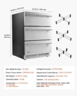 VEVOR 3-Drawer Refrigerator, 24 in Undercounter Beverage Cooler, Large Capacity Drink Fridge, 3 Separate Storage Zones,