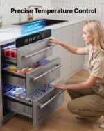 VEVOR 3-Drawer Refrigerator, 24 in Undercounter Beverage Cooler, Large Capacity Drink Fridge, 3 Separate Storage Zones,