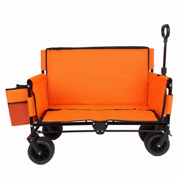 GDFStudio Carro plegable 3 en 1 con asiento de banco y almacenamiento, carrito de campamento utilitario ligero, carrito