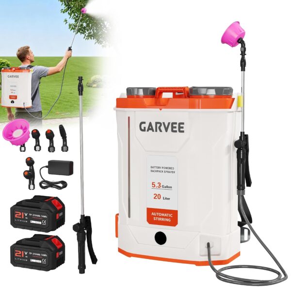 Aspersora de Mochila Garvee bmU-QJMmNYX5-jsReQOXS-2VNbR7o 5.3 Galones Batería 2x12V 4Ah con Sistema de Agitación Varilla