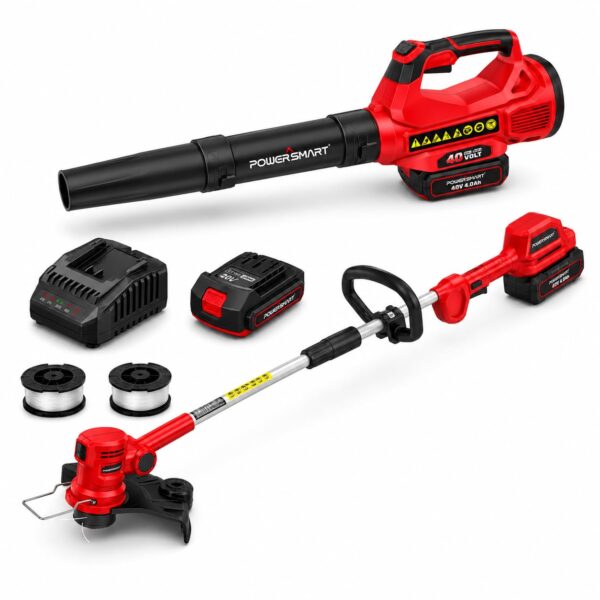 Combo Kit Podadora de Cuerda y Sopladora de Hojas PowerSmart PS76500C 40V 13 pulgadas con Batería 4.0Ah y Cargador