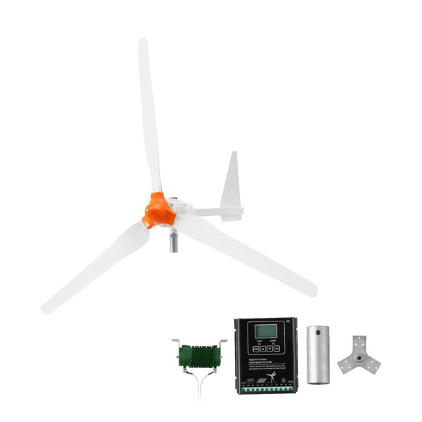 Generador de Turbina Eólica VEVOR FD2000W 1500W 24V 3 Aspas con Controlador Híbrido Eólico Solar