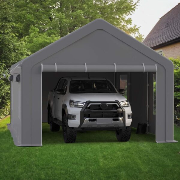 Carport Garvee 13x20 FT Gris Marco de Metal Ventanas de Malla Enrollables Puertas Removibles Modelo YVlXWgU FHE4nvj9 jIP