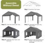 Carport Garvee 13x20 FT Gris Marco de Metal Ventanas de Malla Enrollables Puertas Removibles Modelo YVlXWgU FHE4nvj9 jIP