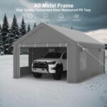 Carport Garvee 13x20 FT Gris Marco de Metal Ventanas de Malla Enrollables Puertas Removibles Modelo YVlXWgU FHE4nvj9 jIP