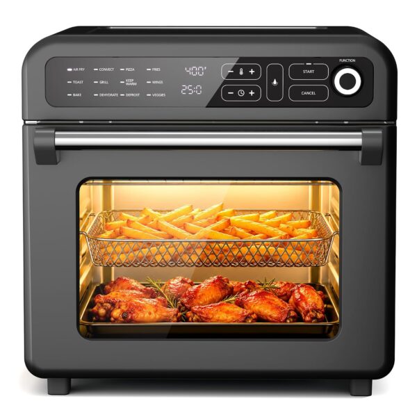 Electactic Air Fryer & Toaster Oven 25 QT, 12-in-1 functions, Air Fry, Broil, Keep Warm, Bake, Defrost, Ouchscreen Contr