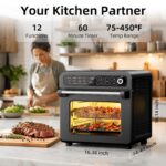 Electactic Air Fryer & Toaster Oven 25 QT, 12-in-1 functions, Air Fry, Broil, Keep Warm, Bake, Defrost, Ouchscreen Contr