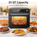 Electactic Air Fryer & Toaster Oven 25 QT, 12-in-1 functions, Air Fry, Broil, Keep Warm, Bake, Defrost, Ouchscreen Contr