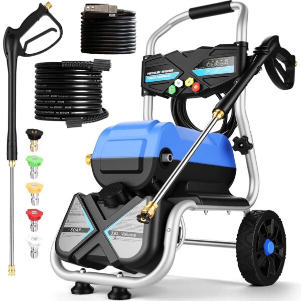 Hidrolavadora Eléctrica Steupoek YG0013_BL2_1 5000 PSI 4GPM Azul Manguera 23 Pies y Ruedas 8 Pulgadas