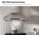 36" Wall Mount Range Hood, 900 CFM Powerful Suction, Gesture Sensing & Touch Control, 4-Speed Fan, Adjustable LED Lights