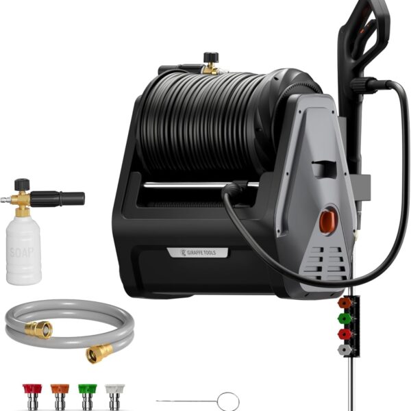 Lavadora a Presión Giraffe Tools HP135-G30B Eléctrica Montaje en Pared 2900 PSI 2.2 GPM Manguera Retráctil 100 pies 4 Bo